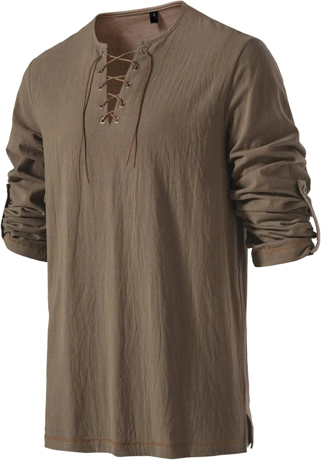 Men's Pure Cotton Vintage Lace Up Shirts for Pirate Renaissance Viking Medieval Costume Without Belt