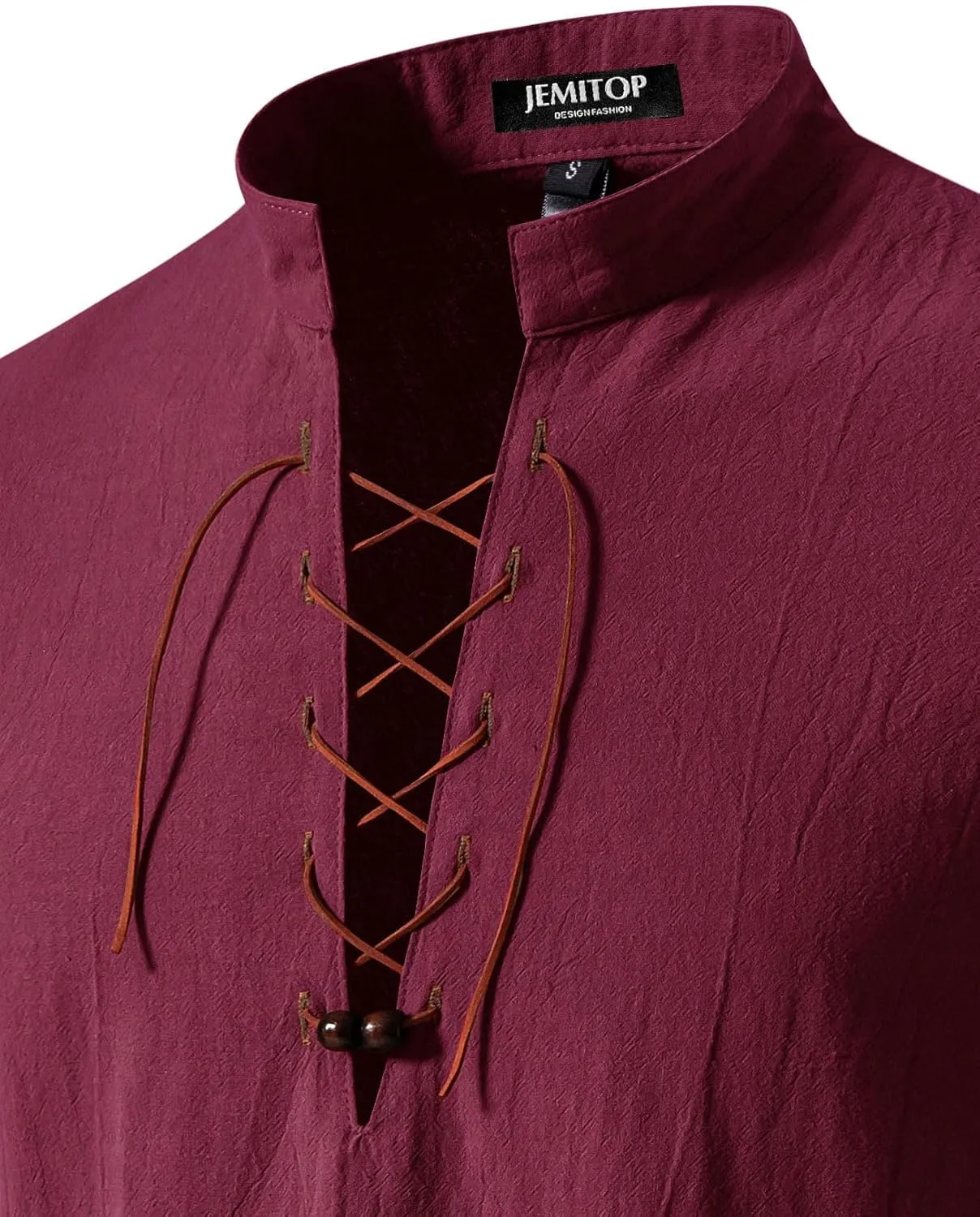 Men's Pure Cotton Vintage Short Sleeve Lace Up Shirts for Renaissance Pirate Viking Medieval Costume