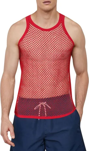 Men's Rasta String Mesh Vest Fishnet Fitted 100% Cotton Sleeveless Muscle Tank Top
