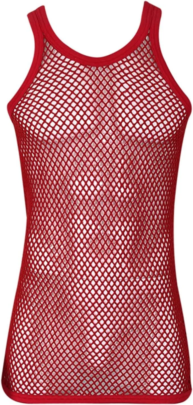Men's Rasta String Mesh Vest Fishnet Fitted 100% Cotton Sleeveless Muscle Tank Top