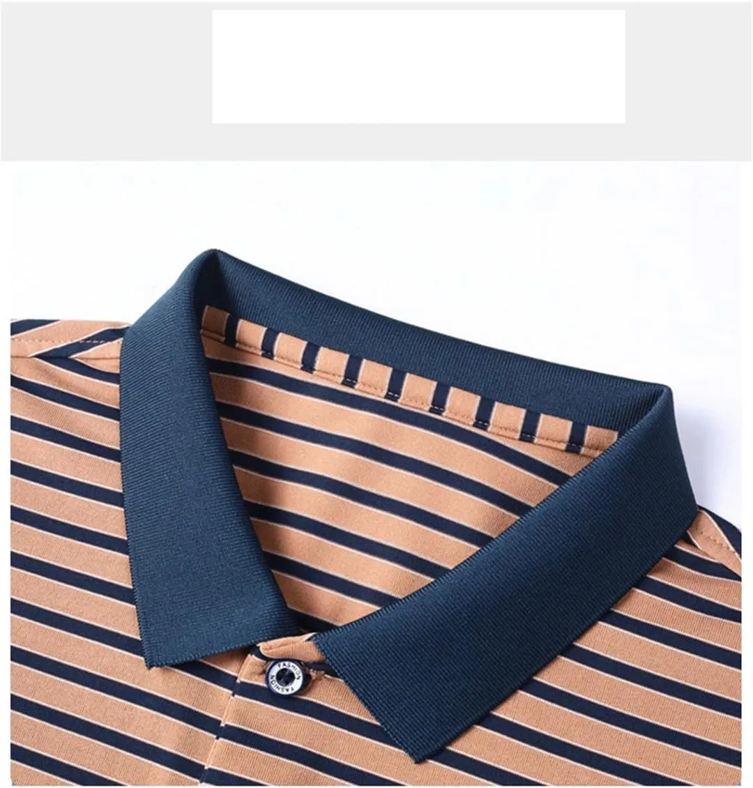 Men's Short-Sleeved Striped Polo Shirt, Buttons-Down Lapel Business Casual T-Shirt Tee