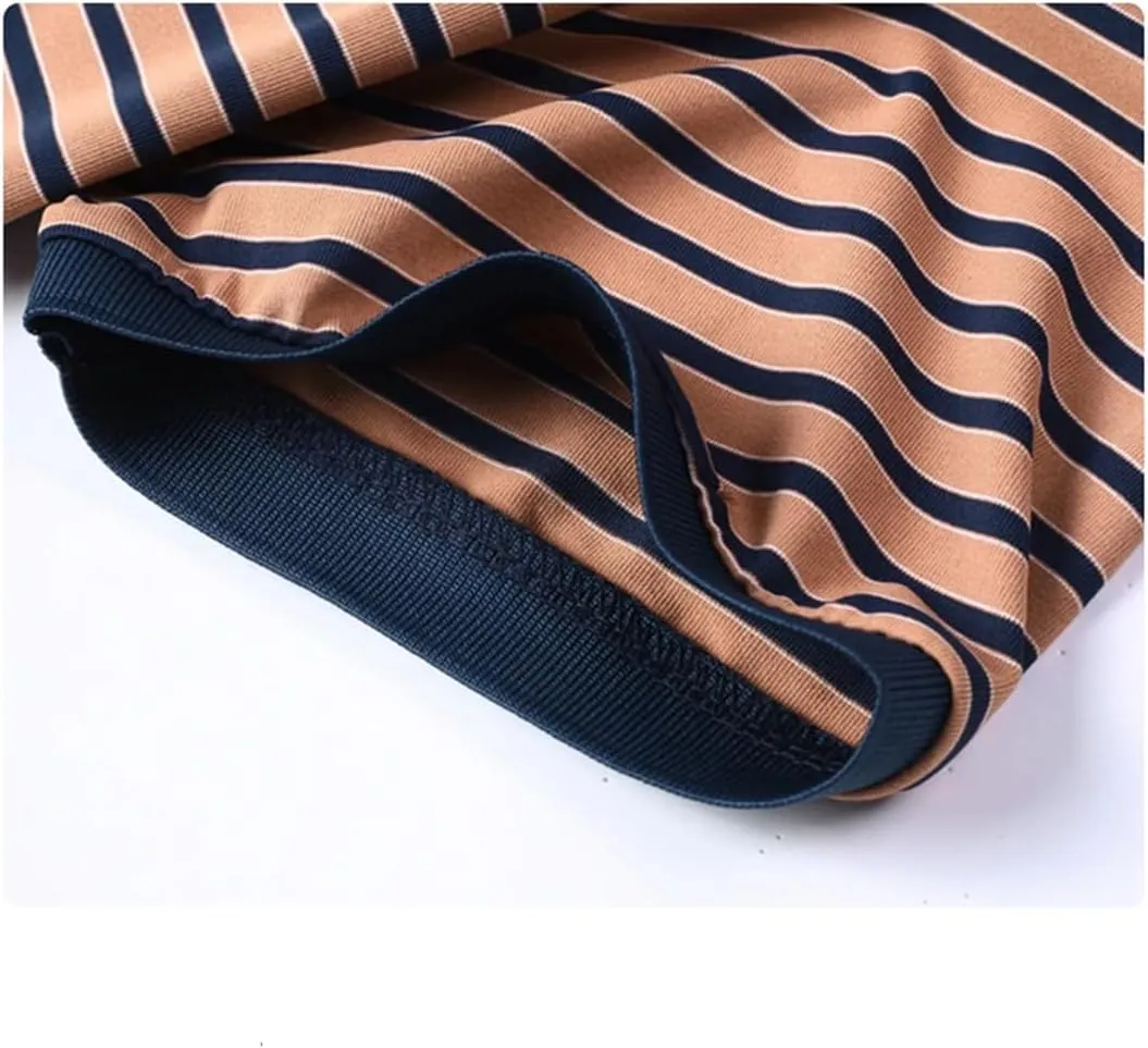 Men's Short-Sleeved Striped Polo Shirt, Buttons-Down Lapel Business Casual T-Shirt Tee