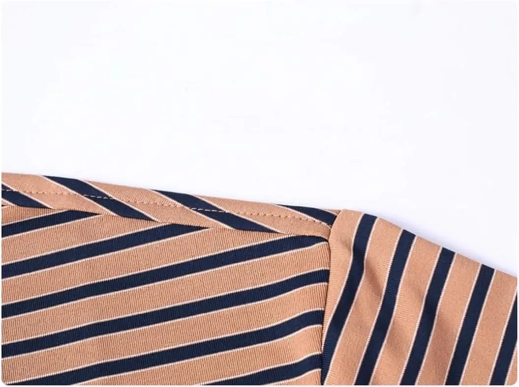 Men's Short-Sleeved Striped Polo Shirt, Buttons-Down Lapel Business Casual T-Shirt Tee