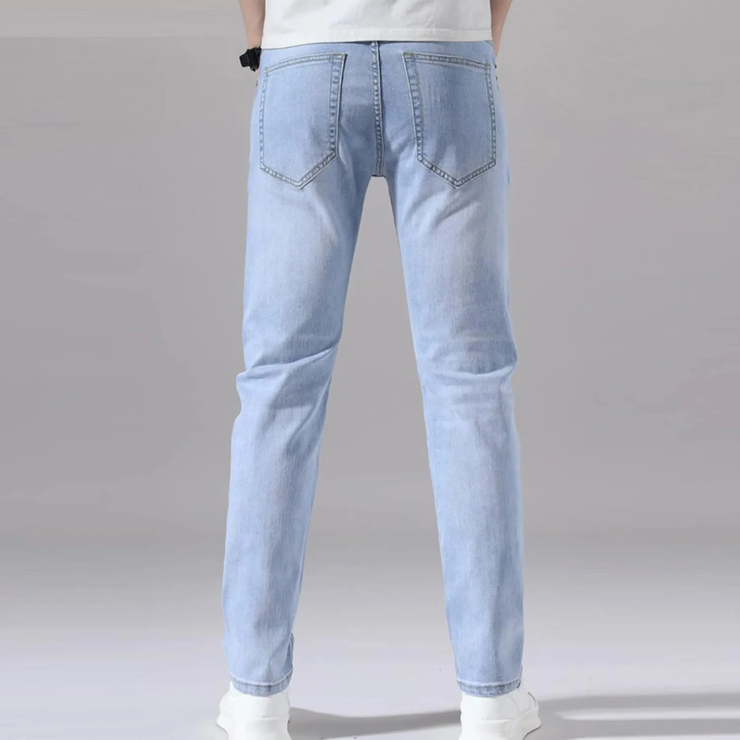 Men's Slim Fit Skinny Stretch Jeans Classic Retro Straight Leg Denim Pants Washed Distressed Comfy Jean Trousers