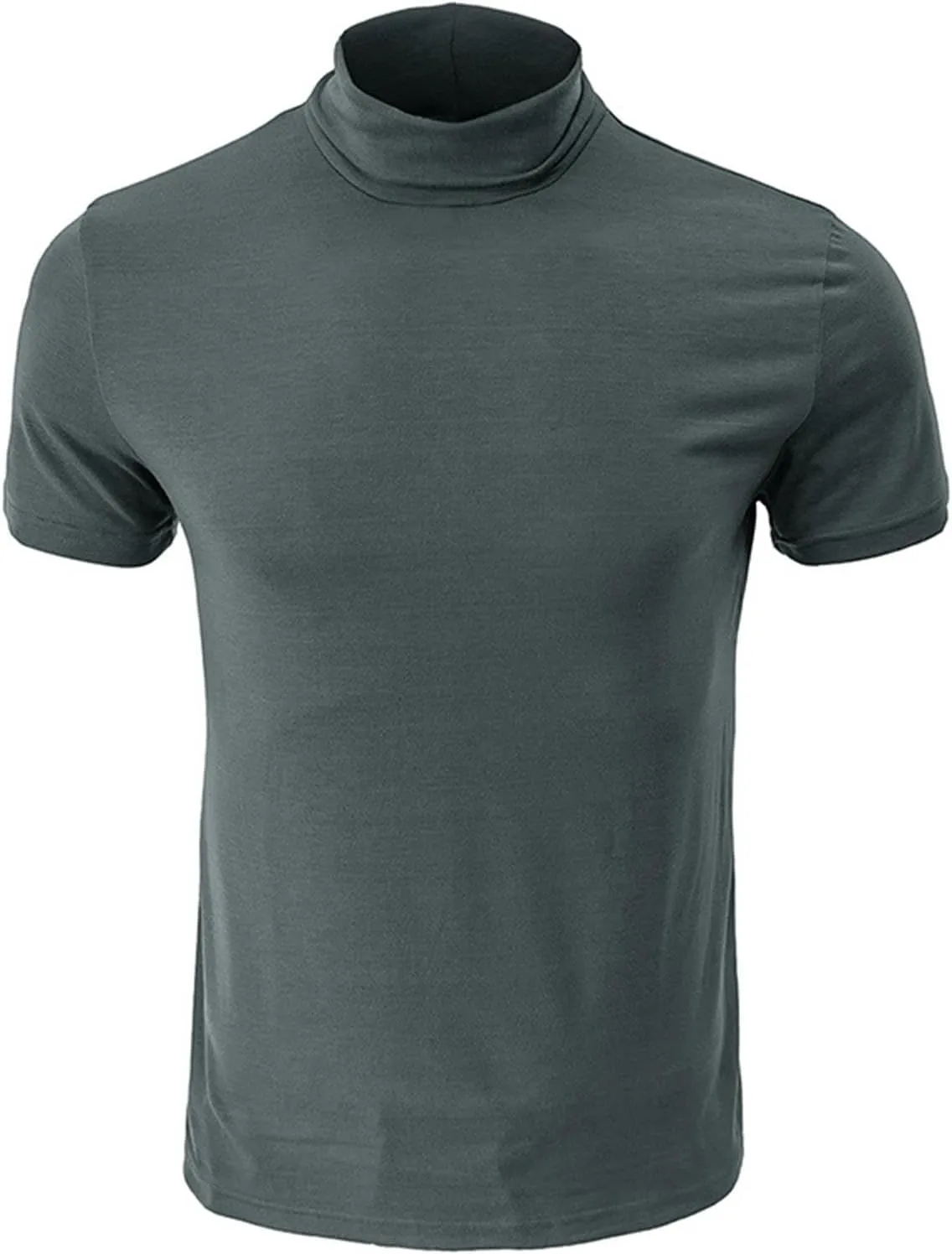 Mens T Shirt Short Sleeve Basic Turtleneck Slim Fit Undershirt Pullover Solid Sport Shirts Tops