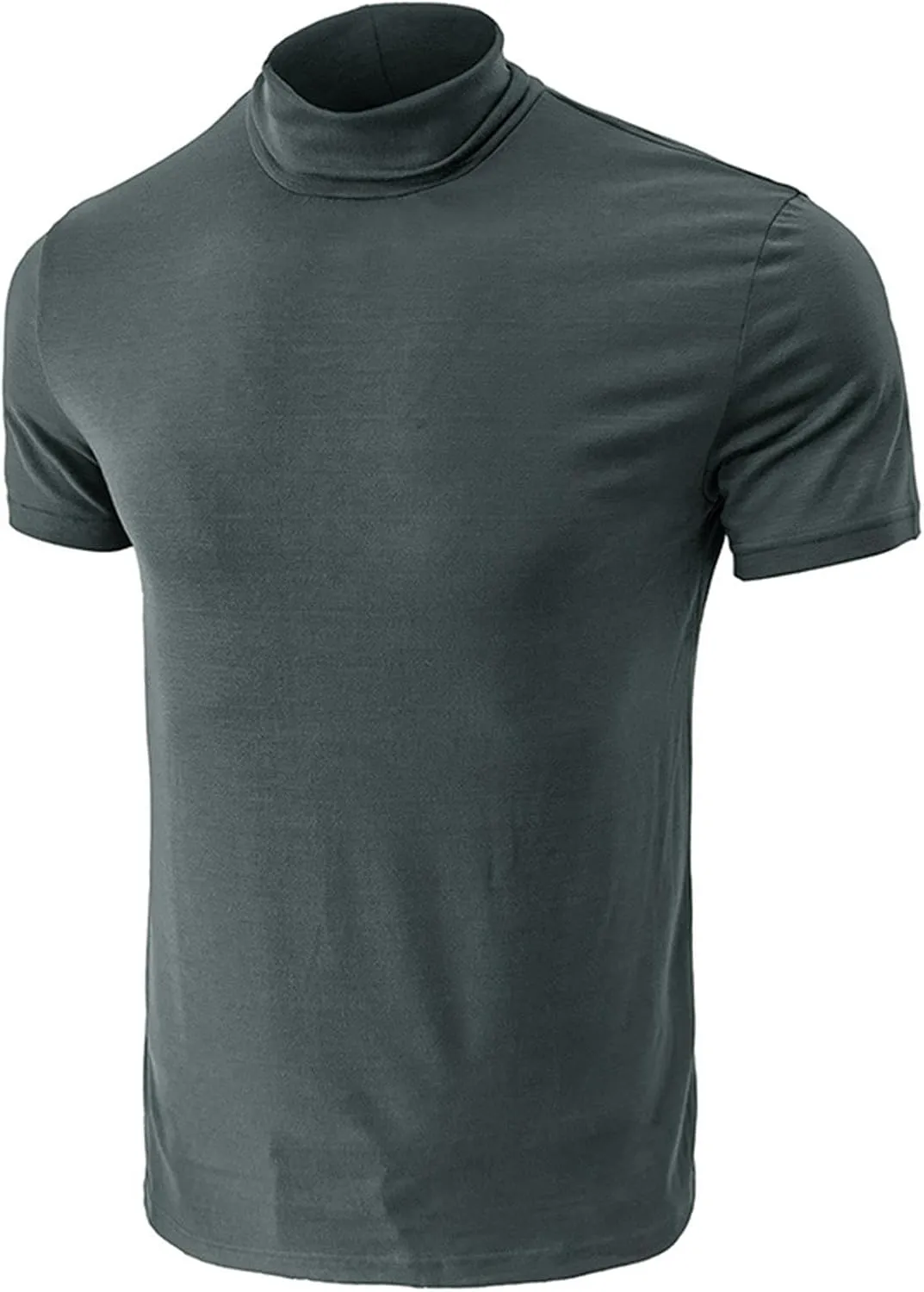 Mens T Shirt Short Sleeve Basic Turtleneck Slim Fit Undershirt Pullover Solid Sport Shirts Tops