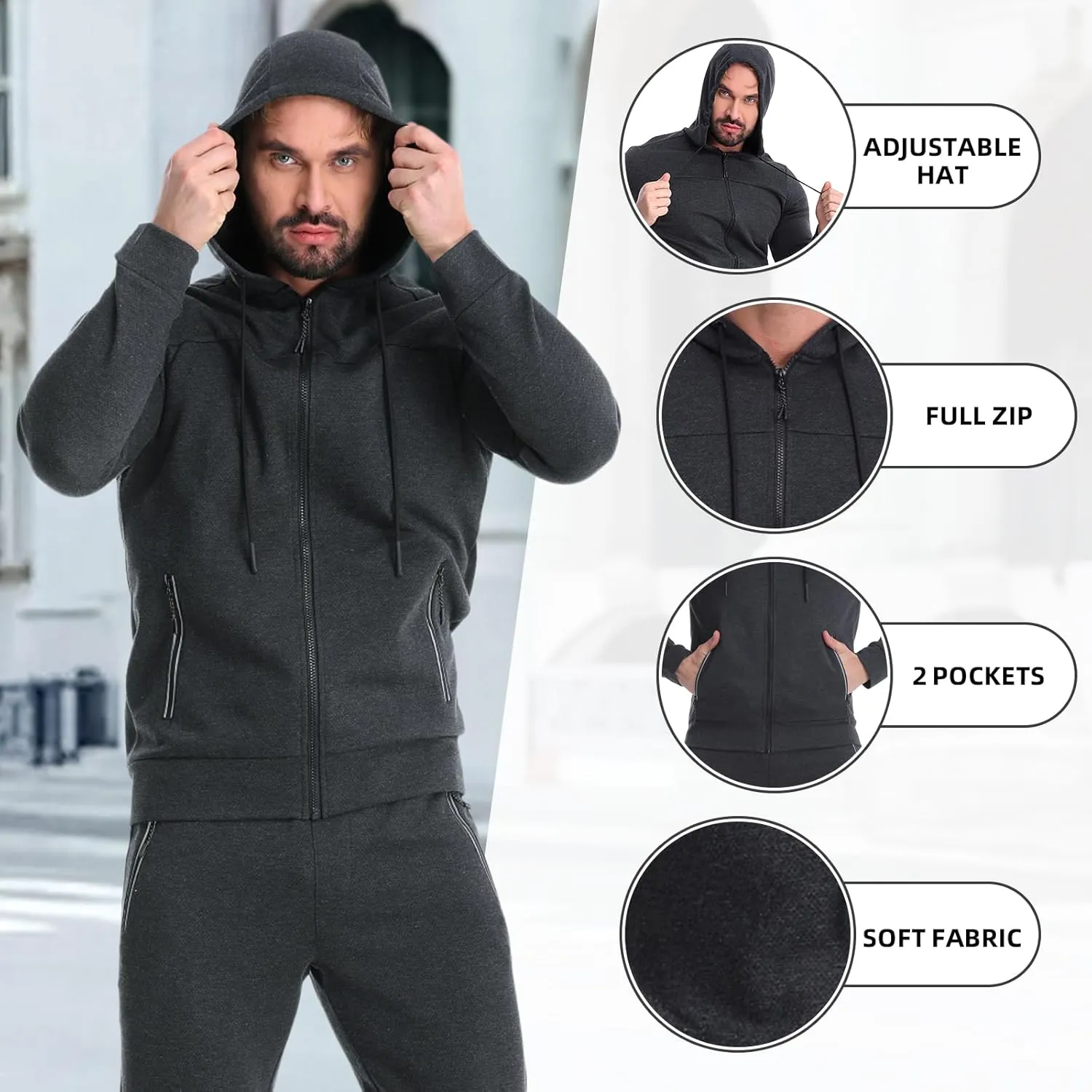 Mens Tracksuit 2 Piece Set Casual Sweatsuits Full Zip Track Suits Jogging Athletic Suit Sets