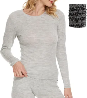 MERINNOVATION Merino Wool Base Layer Women 100% Merino Wool Long Sleeve Thermal Shirts for Women for Skiing Hiking