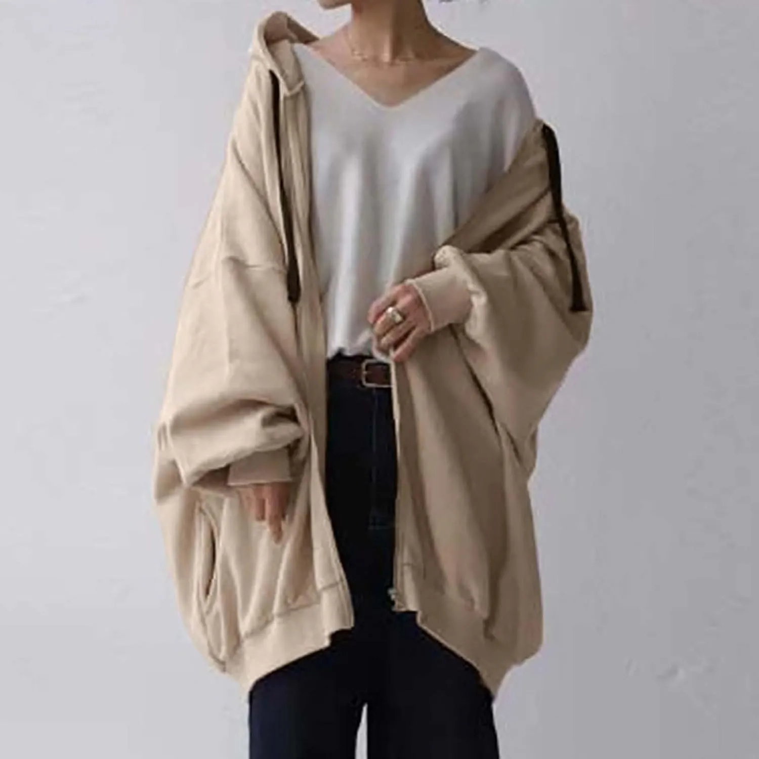 micidad Women's Oversized Hoodies Casual Long Sleeve Zip Up Hoodie Sweatshirt Fall Loose Jacket Hooded Coat