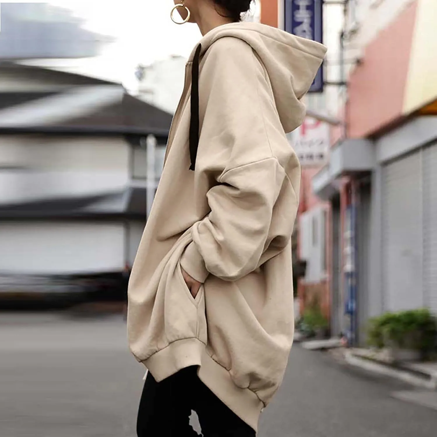 micidad Women's Oversized Hoodies Casual Long Sleeve Zip Up Hoodie Sweatshirt Fall Loose Jacket Hooded Coat