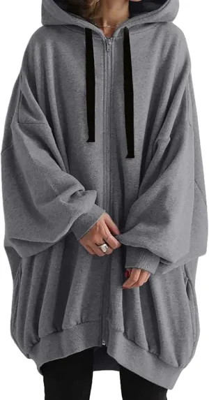 micidad Women's Oversized Hoodies Casual Long Sleeve Zip Up Hoodie Sweatshirt Fall Loose Jacket Hooded Coat