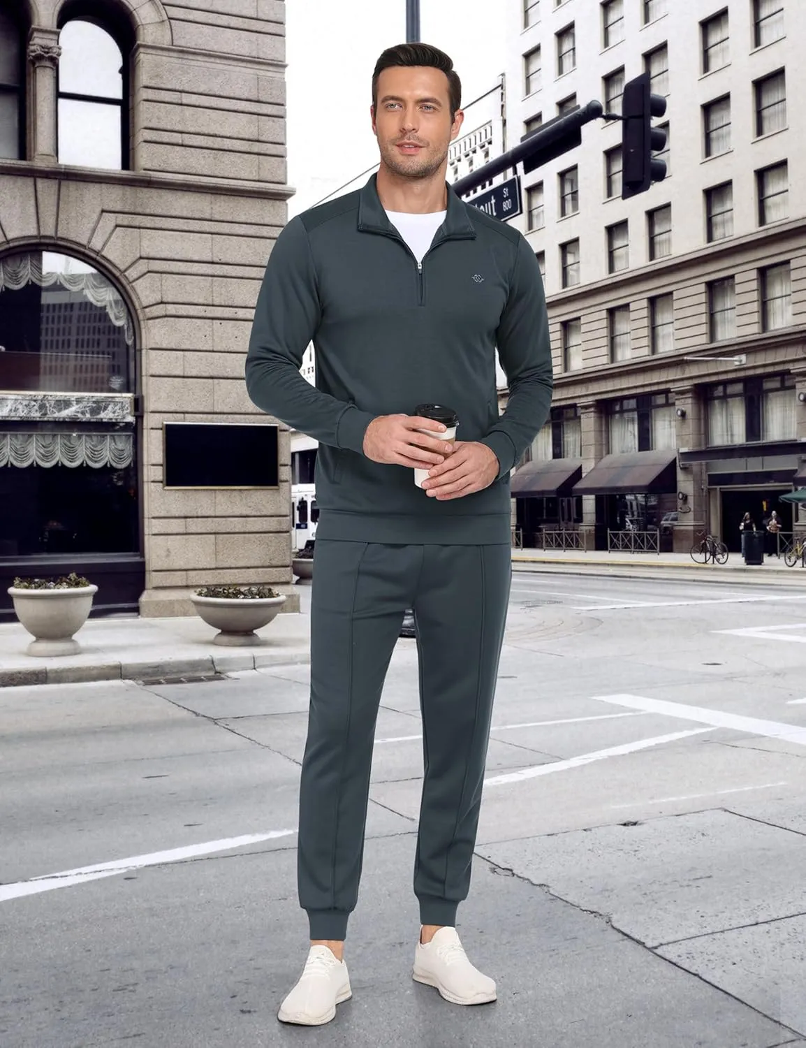 MoFiz Men's Tracksuit 2 Piece Sweatsuit Track Suit 1/4 Zip Long Sleeve Tops Jogging Pants Casual Outfits For Men