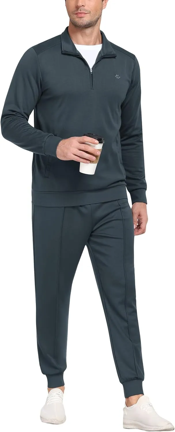 MoFiz Men's Tracksuit 2 Piece Sweatsuit Track Suit 1/4 Zip Long Sleeve Tops Jogging Pants Casual Outfits For Men