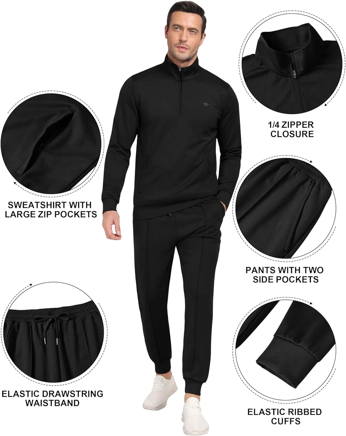 MoFiz Men's Tracksuit 2 Piece Sweatsuit Track Suit 1/4 Zip Long Sleeve Tops Jogging Pants Casual Outfits For Men