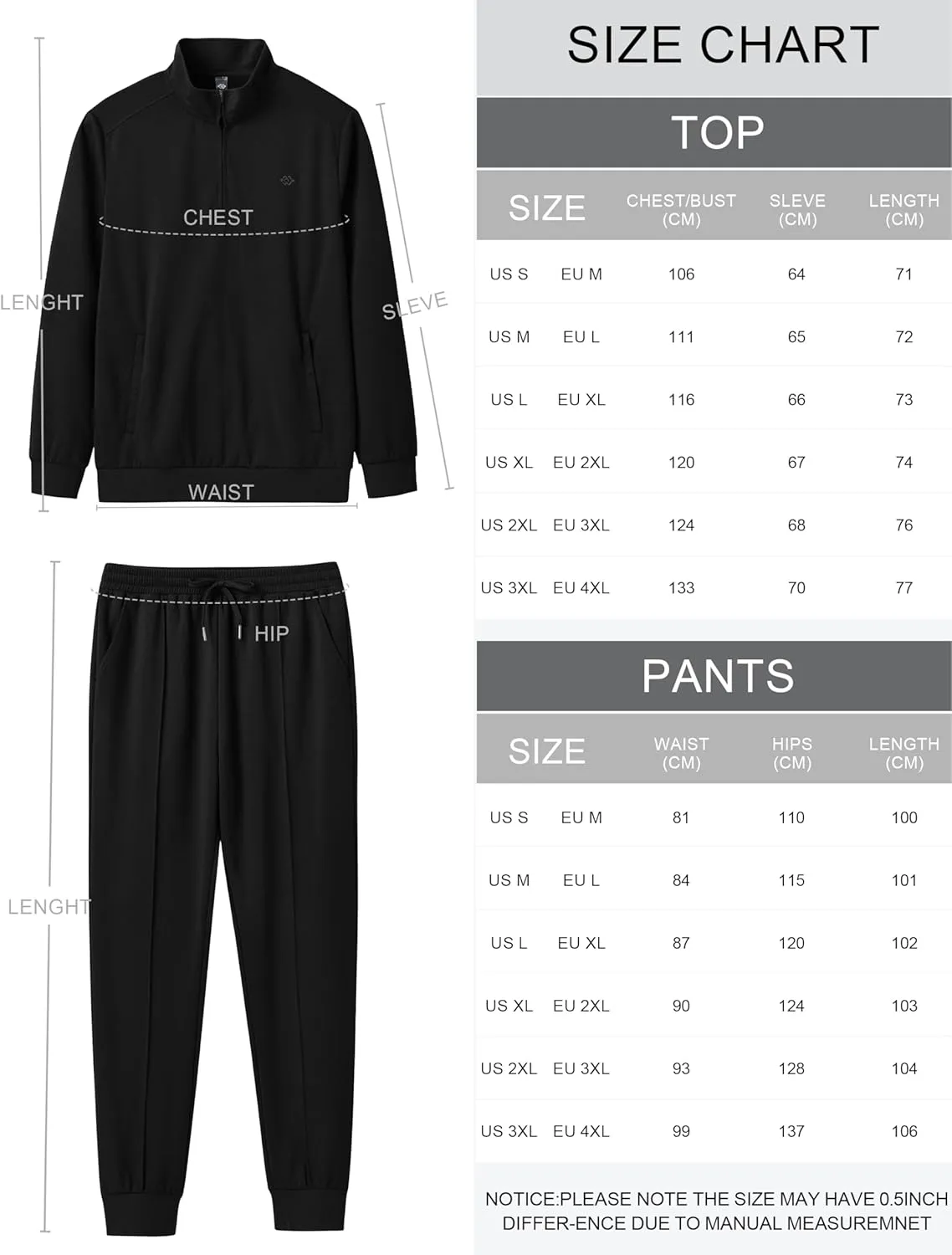MoFiz Men's Tracksuit 2 Piece Sweatsuit Track Suit 1/4 Zip Long Sleeve Tops Jogging Pants Casual Outfits For Men