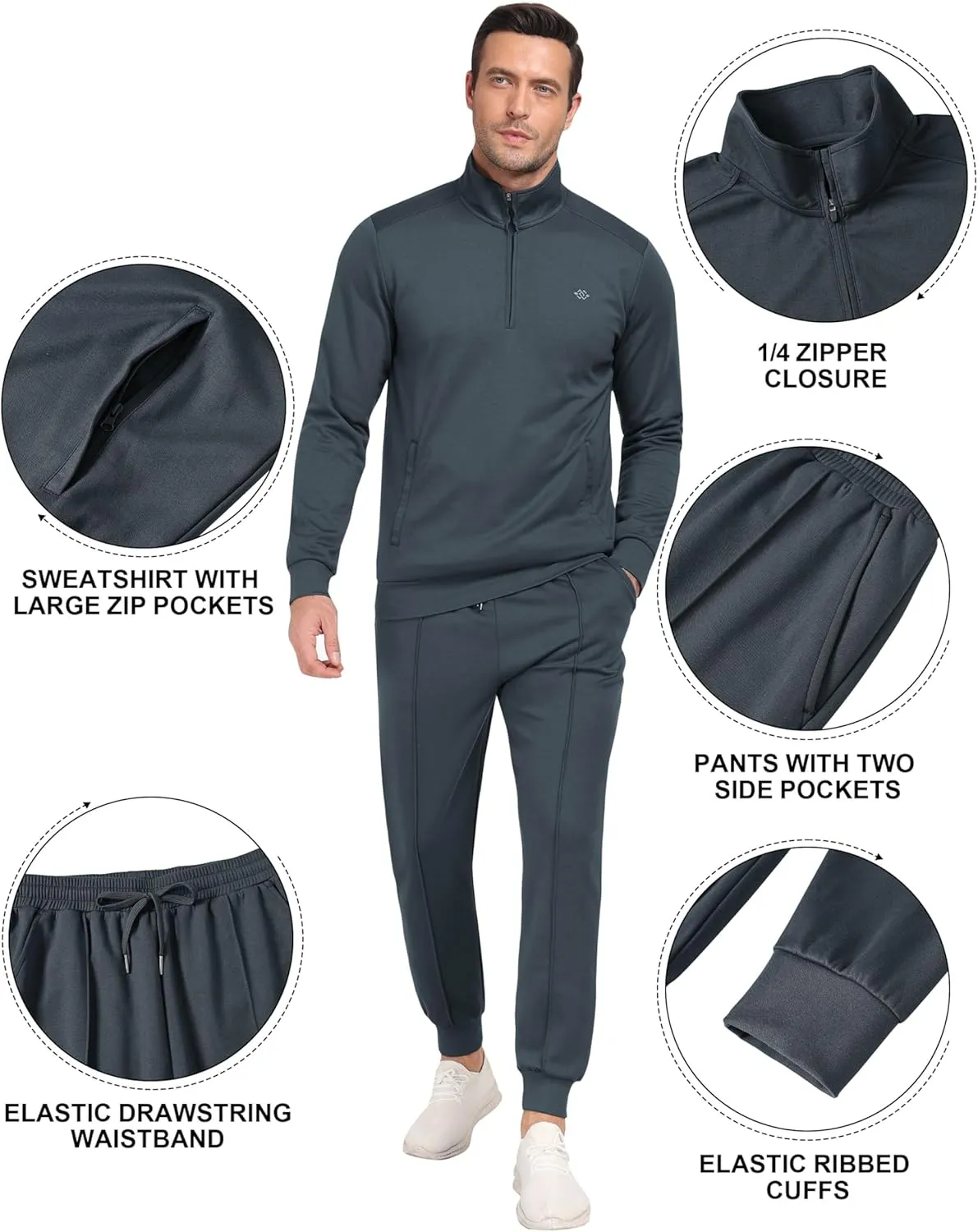 MoFiz Men's Tracksuit 2 Piece Sweatsuit Track Suit 1/4 Zip Long Sleeve Tops Jogging Pants Casual Outfits For Men
