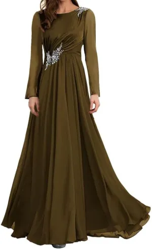 Mother of The Bride Dresses Chiffon Formal Evening Gowns Long Sleeve Mother of The Groom Dresses Long
