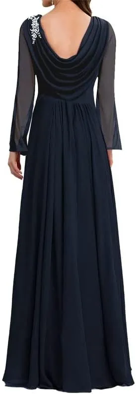Mother of The Bride Dresses Chiffon Formal Evening Gowns Long Sleeve Mother of The Groom Dresses Long
