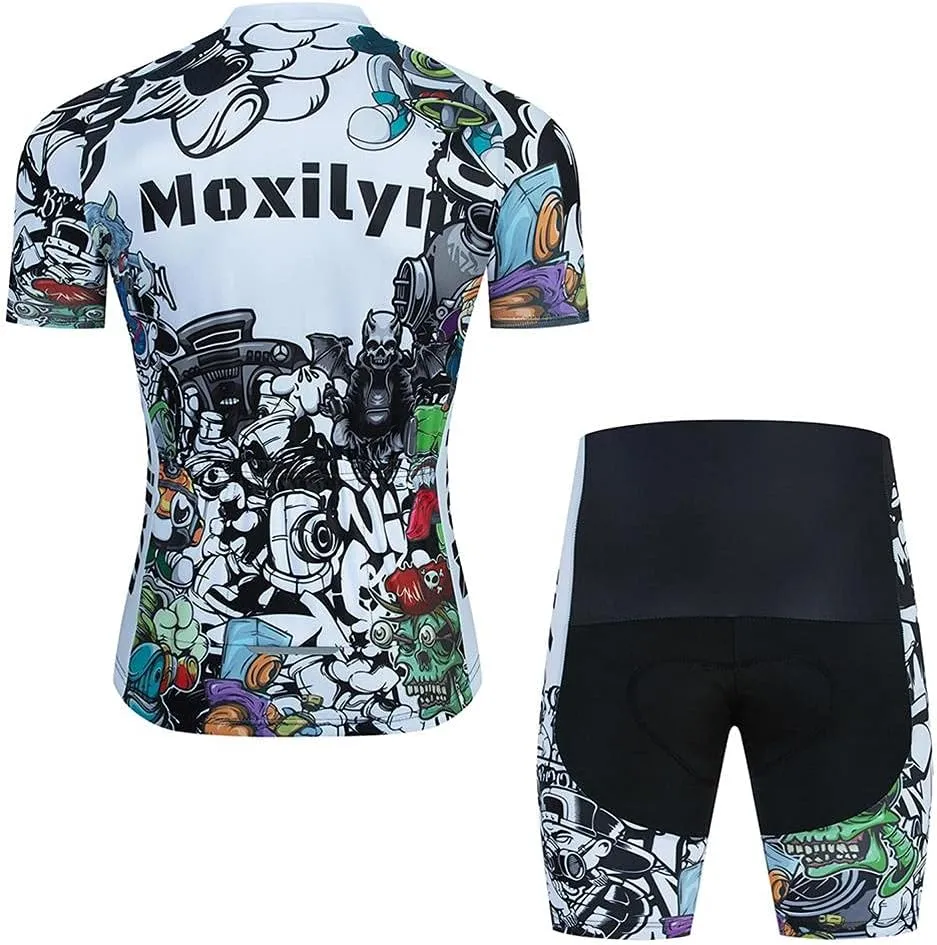 MOXILYN Men Cycling Jersey Biking Clothing Set Short Sleeve Quick-Dry Shirts Cycling Bibs with Gel padded Bike Shorts