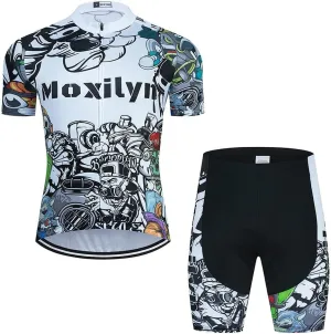MOXILYN Men Cycling Jersey Biking Clothing Set Short Sleeve Quick-Dry Shirts Cycling Bibs with Gel padded Bike Shorts
