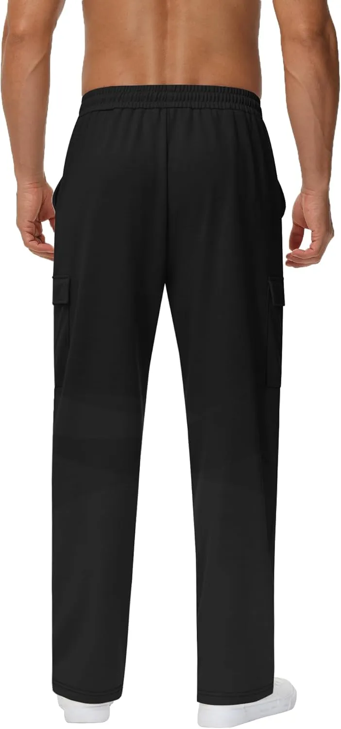 Neer 3 Pack Men's Cargo Sweatpants Baggy Open Bottom Straight Leg Drawstring Joggers Casual Lounge Pants with Pockets