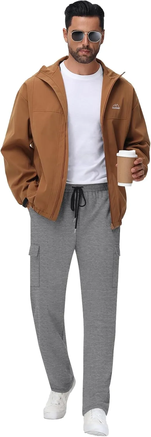 Neer 3 Pack Men's Cargo Sweatpants Baggy Open Bottom Straight Leg Drawstring Joggers Casual Lounge Pants with Pockets