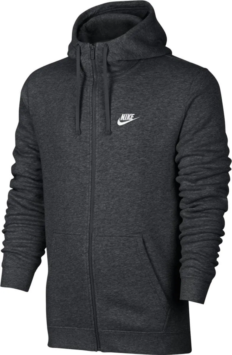 Nike Men's Sportswear Full Zip Club Hoodie, Charcoal Heather/Charcoal Heather/White, Medium