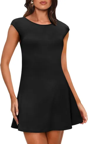 OFEEFAN Womens Dresses Cap Sleeve Cocktail Graduation Formal Party Club Mini Outfits