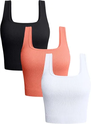 OQQ Women's 3 Piece Tank Tops Ribbed Seamless Workout Exercise Shirts 2025 Summer Basic Camis