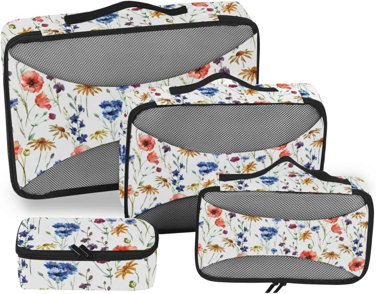 Packing Cube Set of 4 Luggage Organizer Suitcase Packing Cubes for Travel Packing Cube Wild Floral Watercolor