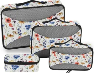 Packing Cube Set of 4 Luggage Organizer Suitcase Packing Cubes for Travel Packing Cube Wild Floral Watercolor