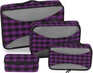Packing Cubes for Suitcases 4 Set Luggage Organizer Bags Travel Cubes for Packing Women Pqcking Cubes Purple Black Plaid