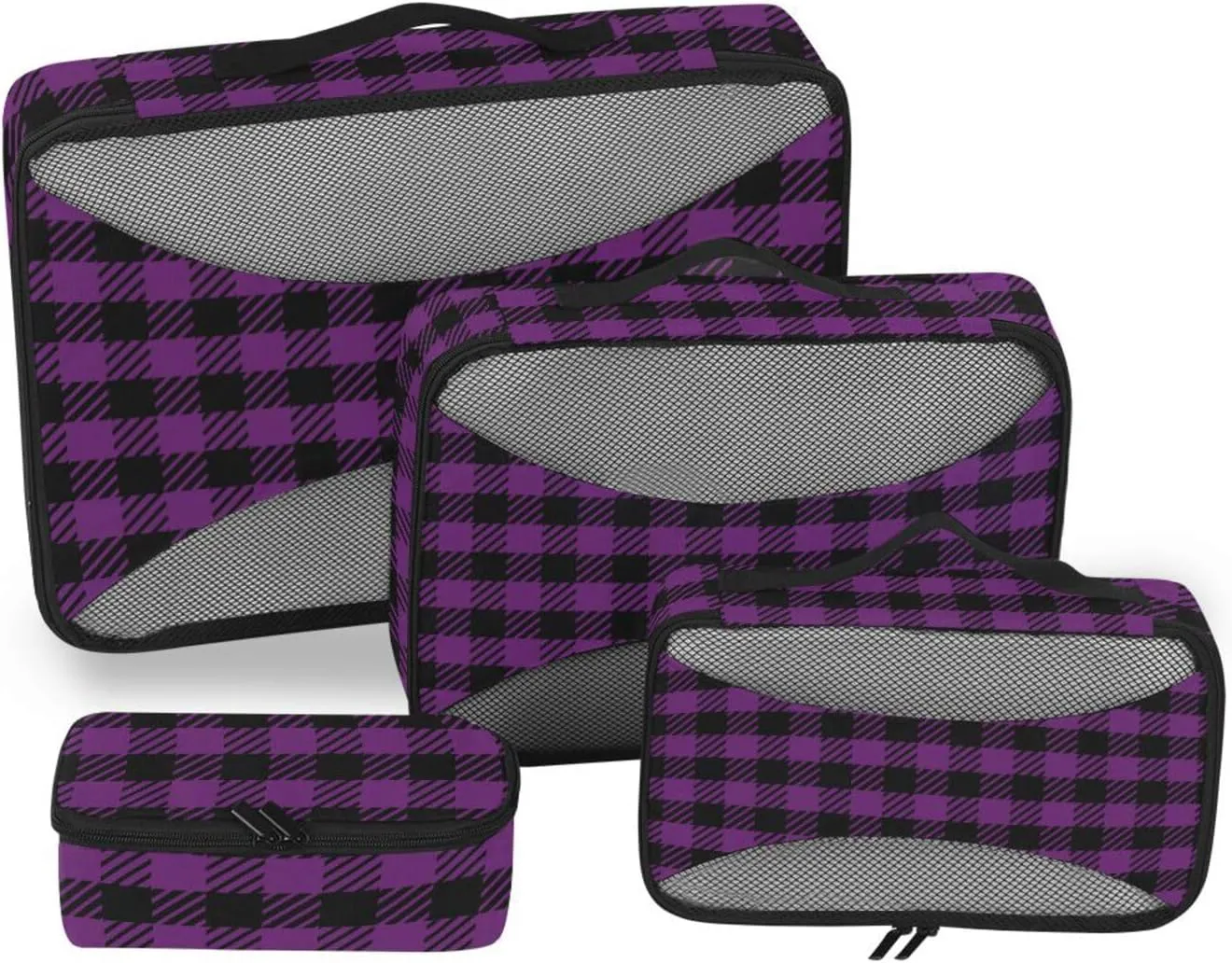 Packing Cubes for Suitcases 4 Set Luggage Organizer Bags Travel Cubes for Packing Women Pqcking Cubes Purple Black Plaid