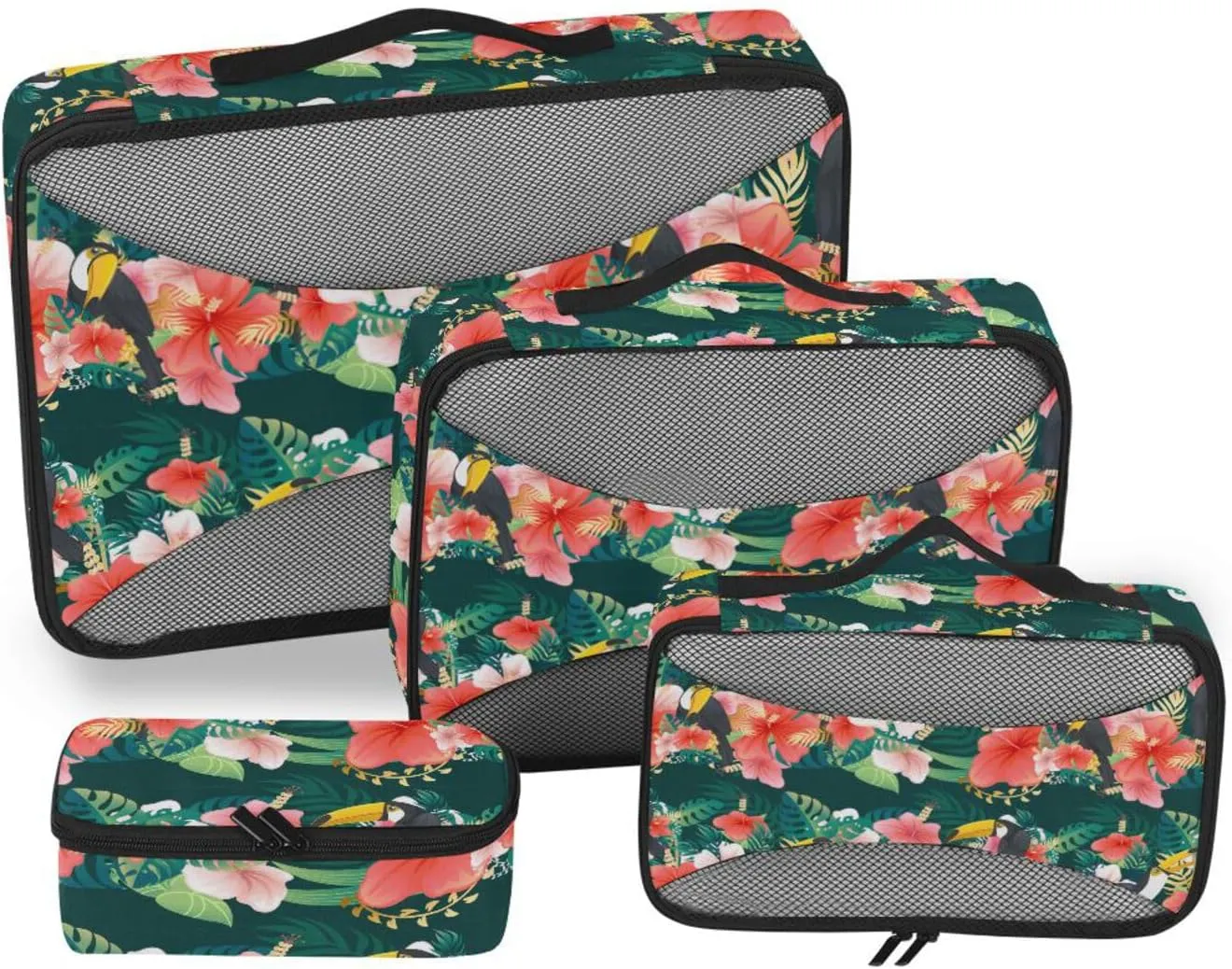 Packing Cubes for Suitcases 4 Set Suitcase Organizer Bags Travel Cubes for Packing Women Packing Cuves Tropical Floral Bird