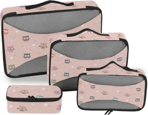 Packing Cubes for Suitcases Set of 4 Luggage Organizer Travel Compartment Organizer Bags Packing Cubs Cute Owl Pink