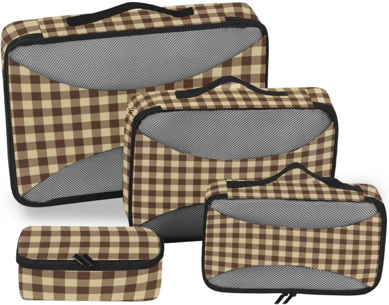 Packing Cubes for Travel 4 Set Luggage Bags Organizers Packing Cubes for Luggage Packing Cubed Plaid Green Brown