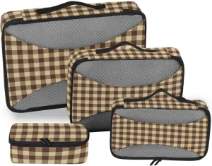 Packing Cubes for Travel 4 Set Luggage Bags Organizers Packing Cubes for Luggage Packing Cubed Plaid Green Brown