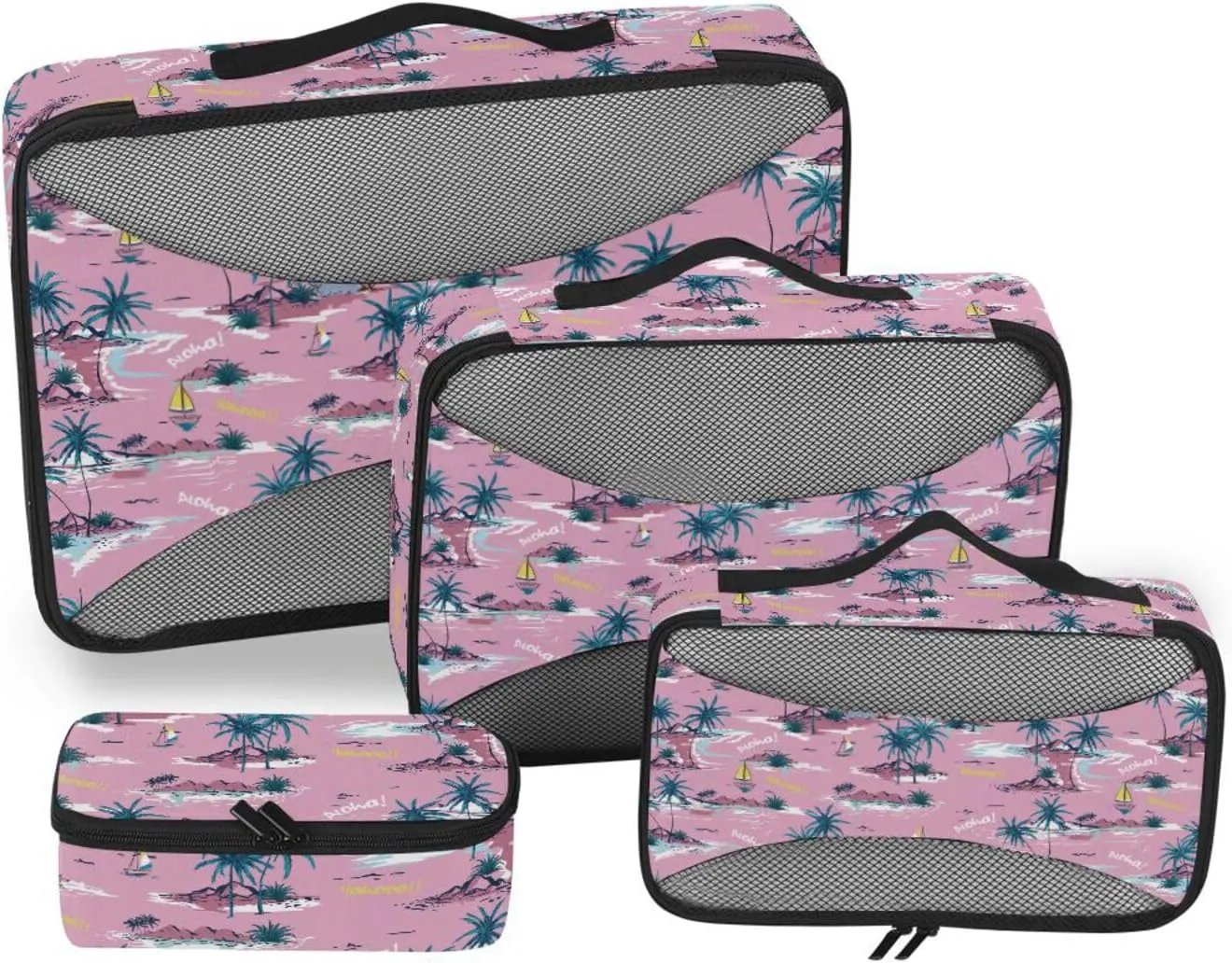 Packing Cubes for Travel 4 Set Suitcase Organizer Bags Suitcase Cubes for Packing Pqcking Cubes Summer Tropical Pink
