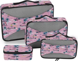 Packing Cubes for Travel 4 Set Suitcase Organizer Bags Suitcase Cubes for Packing Pqcking Cubes Summer Tropical Pink
