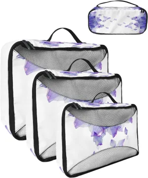 Packing Cubes for Travel, 4 Set Travel Packing Organized Cubes Purple Ombre Flowers Floral Waterproof Luggage Organizer with Laundry Bag Shoe Bag Travel Accessories for Carry On Suitcases
