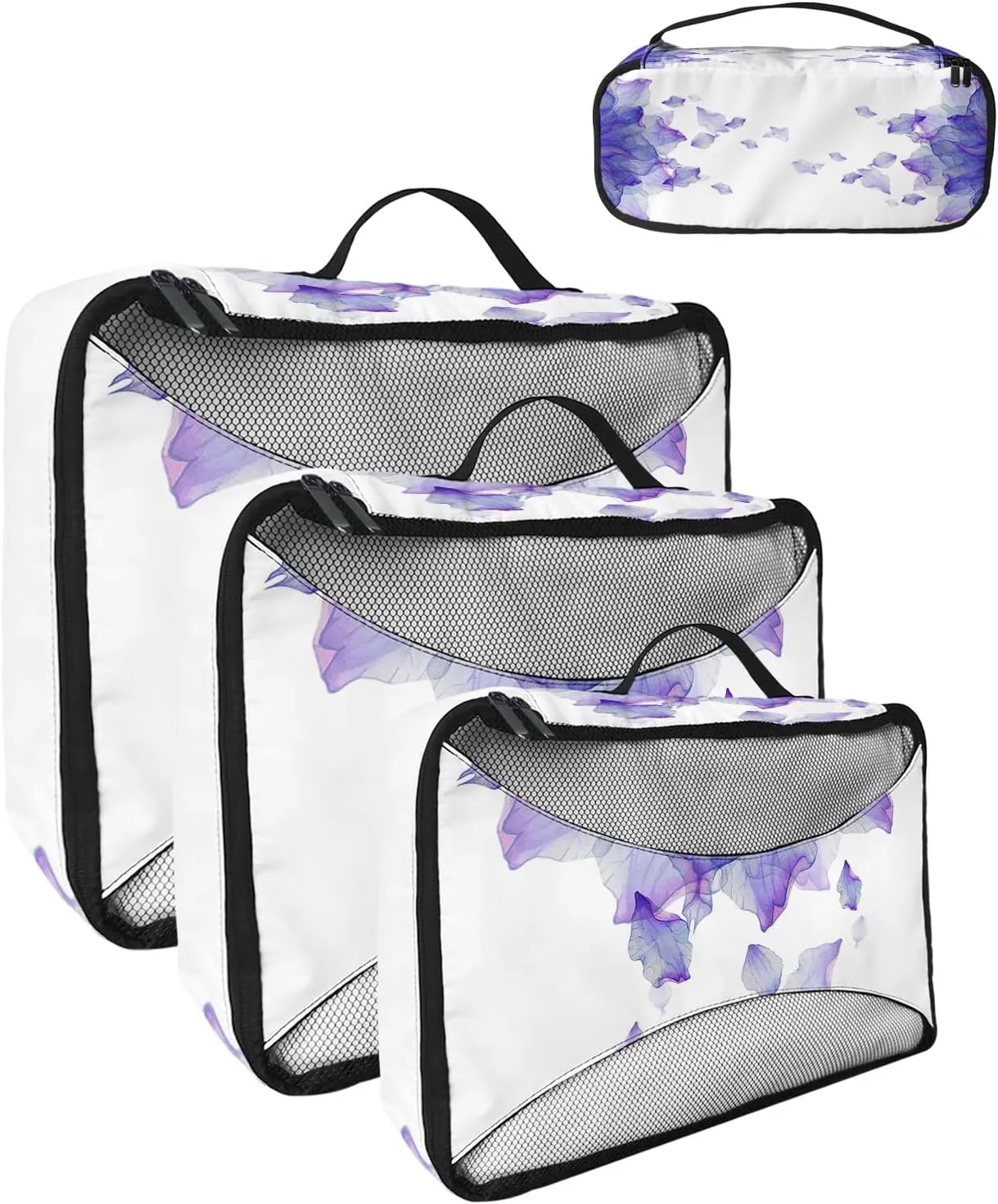 Packing Cubes for Travel, 4 Set Travel Packing Organized Cubes Purple Ombre Flowers Floral Waterproof Luggage Organizer with Laundry Bag Shoe Bag Travel Accessories for Carry On Suitcases