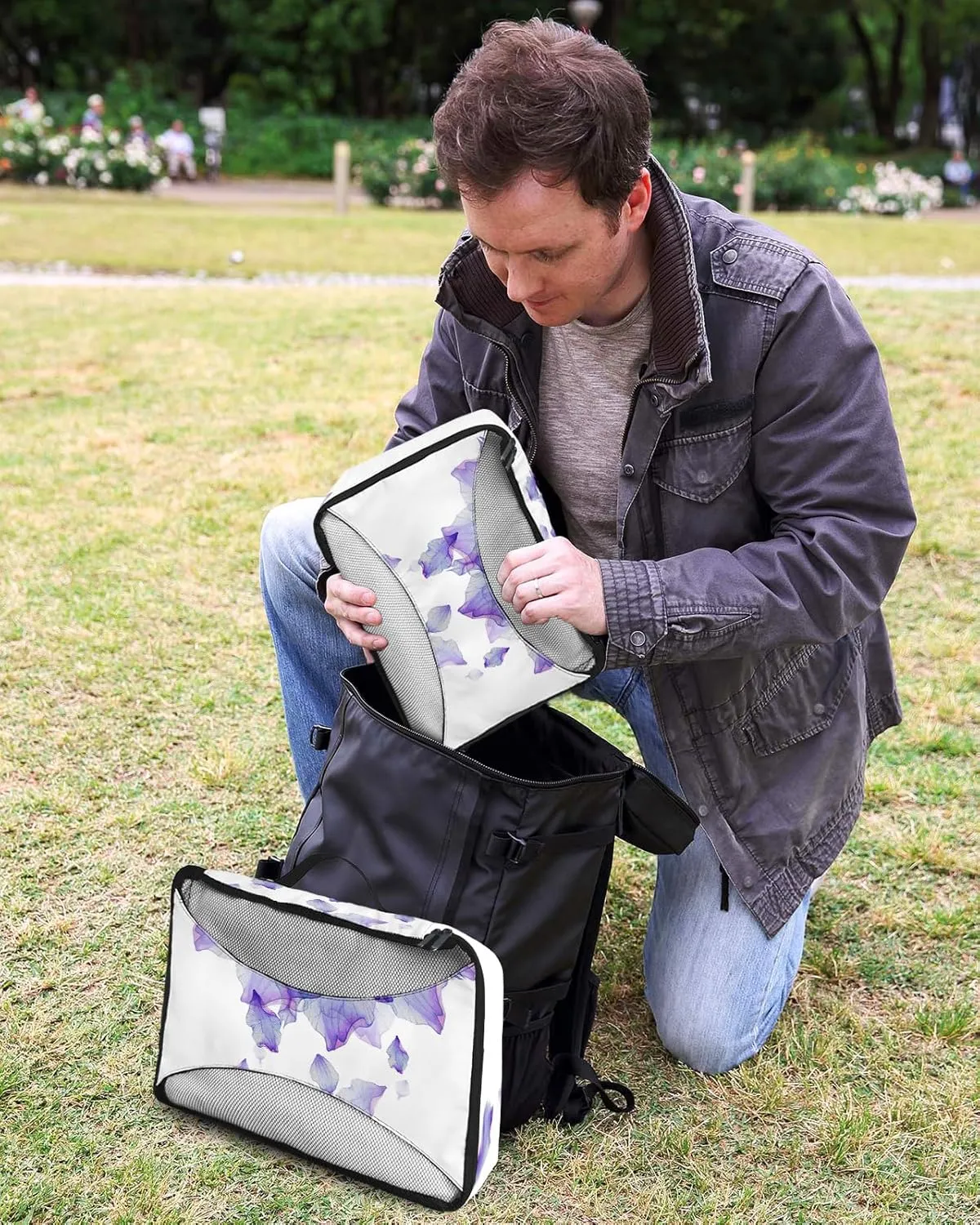 Packing Cubes for Travel, 4 Set Travel Packing Organized Cubes Purple Ombre Flowers Floral Waterproof Luggage Organizer with Laundry Bag Shoe Bag Travel Accessories for Carry On Suitcases