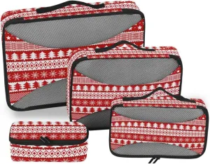 Packing Cubes for Travel Set of 4 Luggage Bags Organizers Suitcase Packing Cubes Packing Cubs Christmas Traditional Texture
