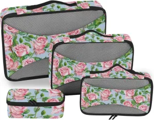 Packing Cubes for Travel Set of 4 Suitcase Organizer Bags Travel Cubes for Packing Carry on Bag Paxking Cubes Watercolor Pink Rose Flowers