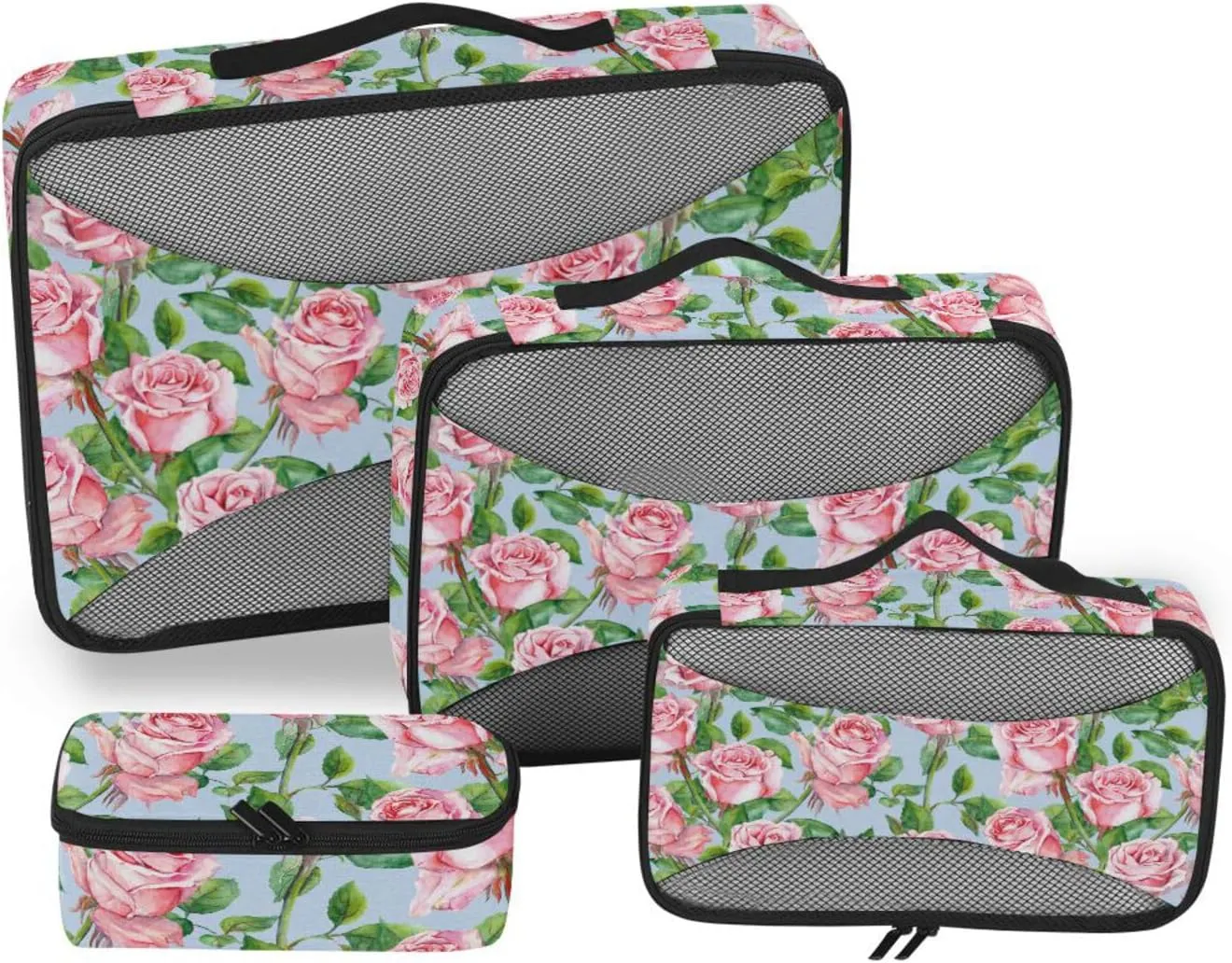 Packing Cubes for Travel Set of 4 Suitcase Organizer Bags Travel Cubes for Packing Carry on Bag Paxking Cubes Watercolor Pink Rose Flowers