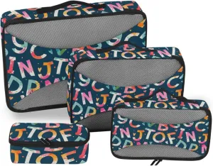 Packing Cubes for Travel Set of 4 Suitcase Organizer Bags Travel Cubes for Packing Carry on Bag Pqcking Cubes Alphabet Seamless