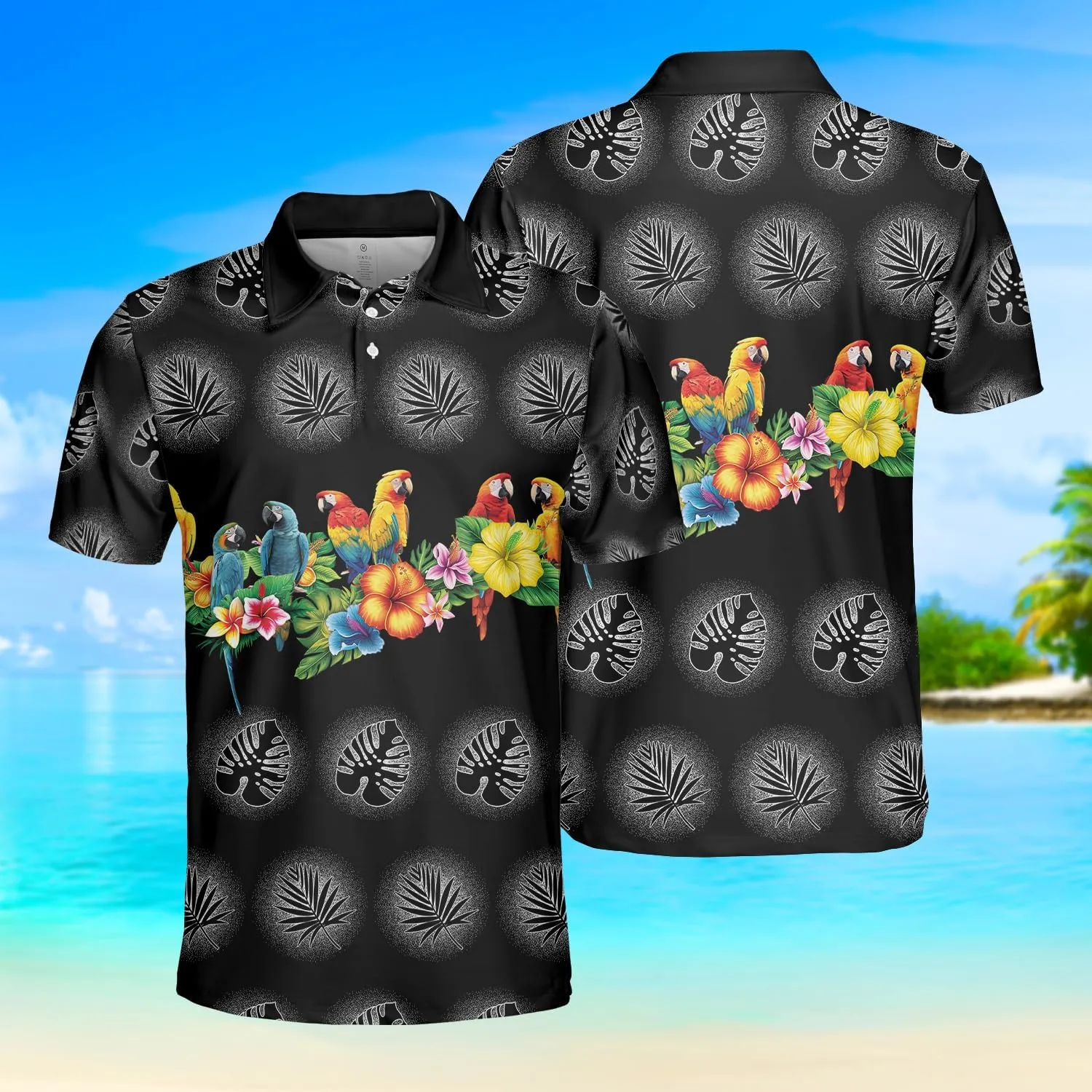 Parrot Golf Shirt Men Funny Golf Polos for Men Dry Fit Funny - Birds Golf Polo Shirts Hawaiian Polo Golf Outfits (MP_PL_9)