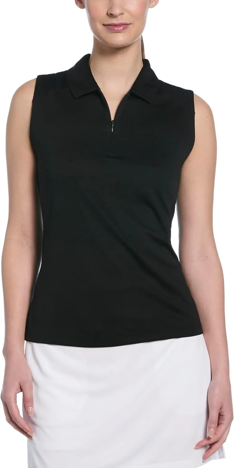 PGA TOUR Women's Airflux Sleeveless Quarter Zip Golf Polo Shirt Moisture-Wicking Fabric