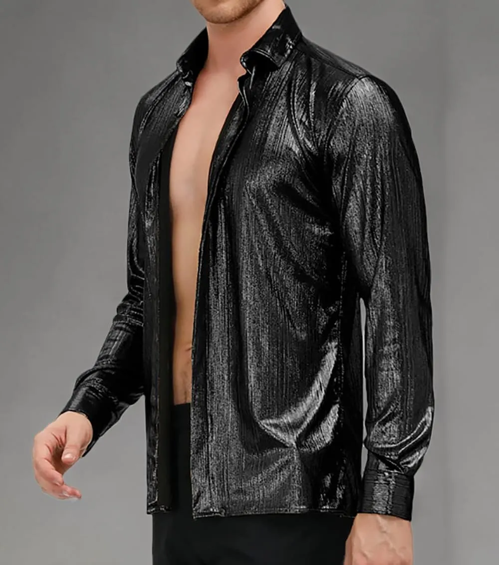 PJ PAUL JONES Men's 70s Disco Shirts Luxury Metallic Sequins Button Down Long Sleeve Party Shirt Nightclub Costume Tops