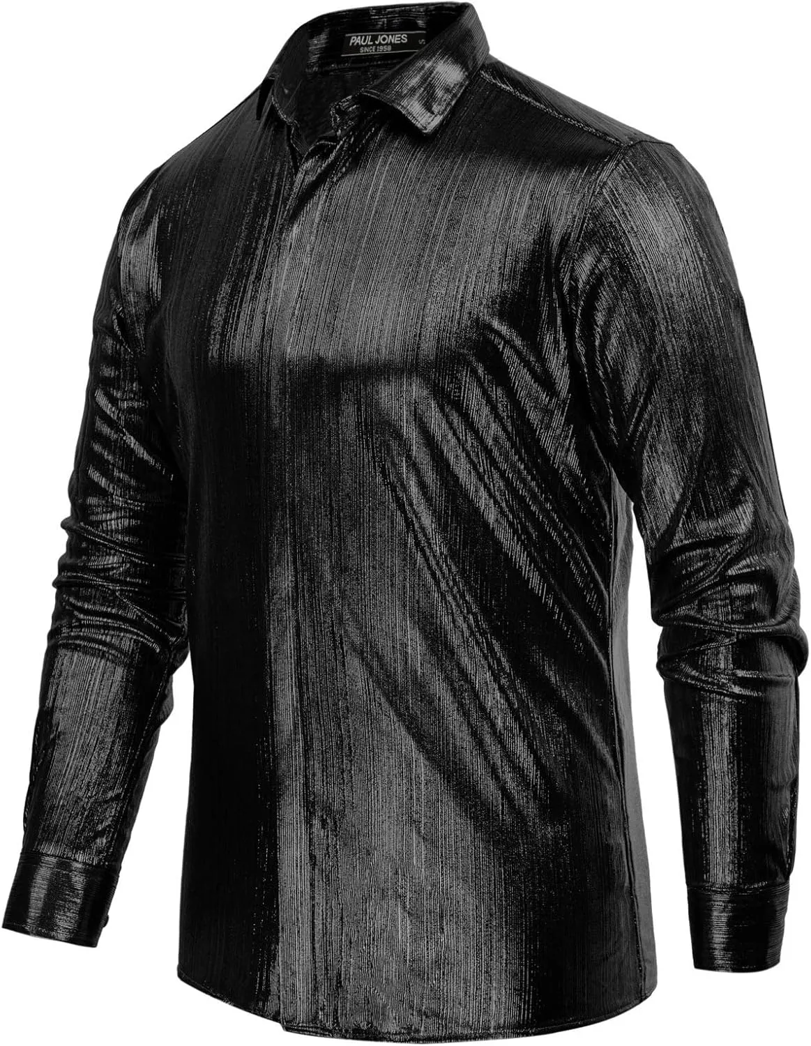 PJ PAUL JONES Men's 70s Disco Shirts Luxury Metallic Sequins Button Down Long Sleeve Party Shirt Nightclub Costume Tops
